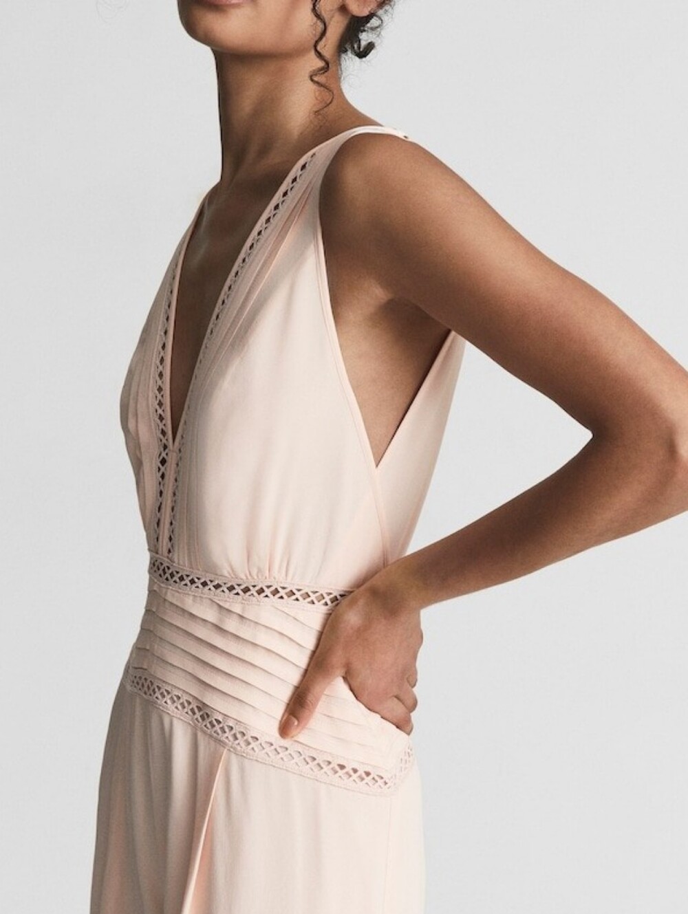 Reiss Pale Blush Pink V-Neck Wide-Leg Jumpsuit - Picture 6 of 6